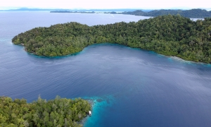 Vue aérienne du site sur l'Île Janggelo